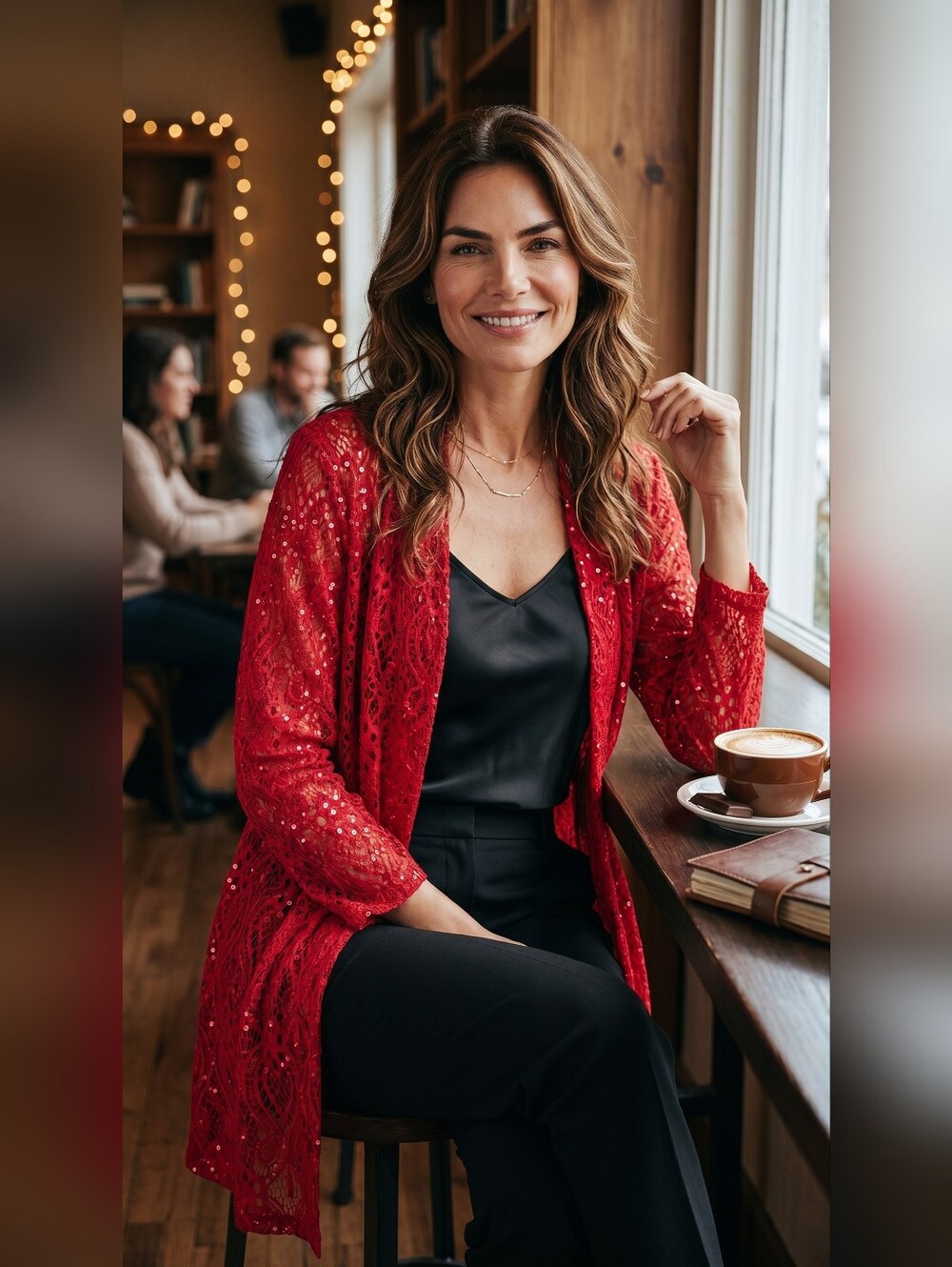 Nwt/ NWOT Brittany Black Red Lace Open Cardigan